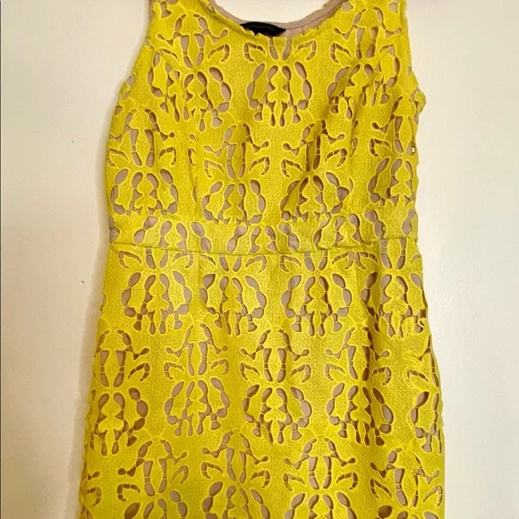 banana republic yellow lace dress Banana Republic Yellow Floral Lace Shift Party Classic Dress Sleeveless 8 EUC